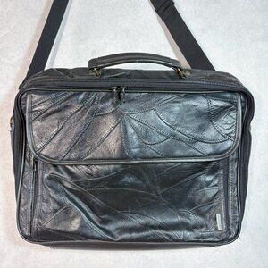 Genuine Leather Patchwork Laptop Bag Travel Office Briefcase Black
